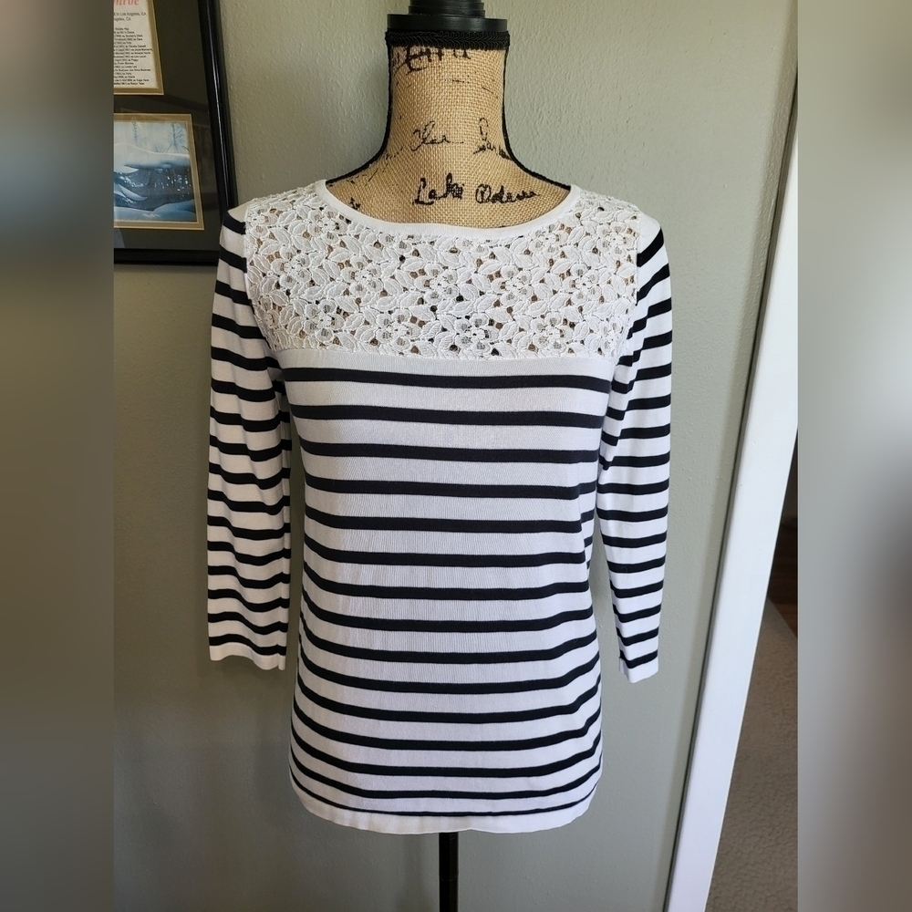 Elliott Lauren Striped Top with Lace Detail